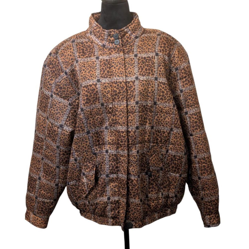 Vintage Anna and Frank 100% Silk Quilted Leopard Print Bomber Jacket Plus XL